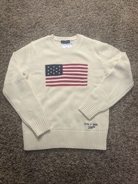 State of Mine Cream Crewneck Sweater with Flag Graphic